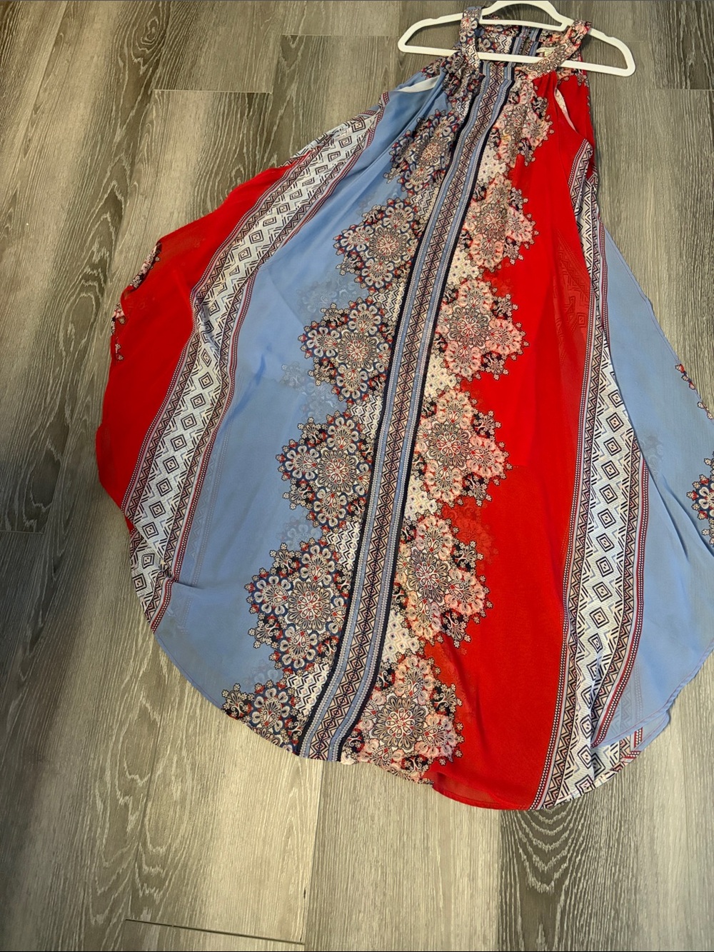 Cato Red & Light Blue Boho Panel Maxi dress.